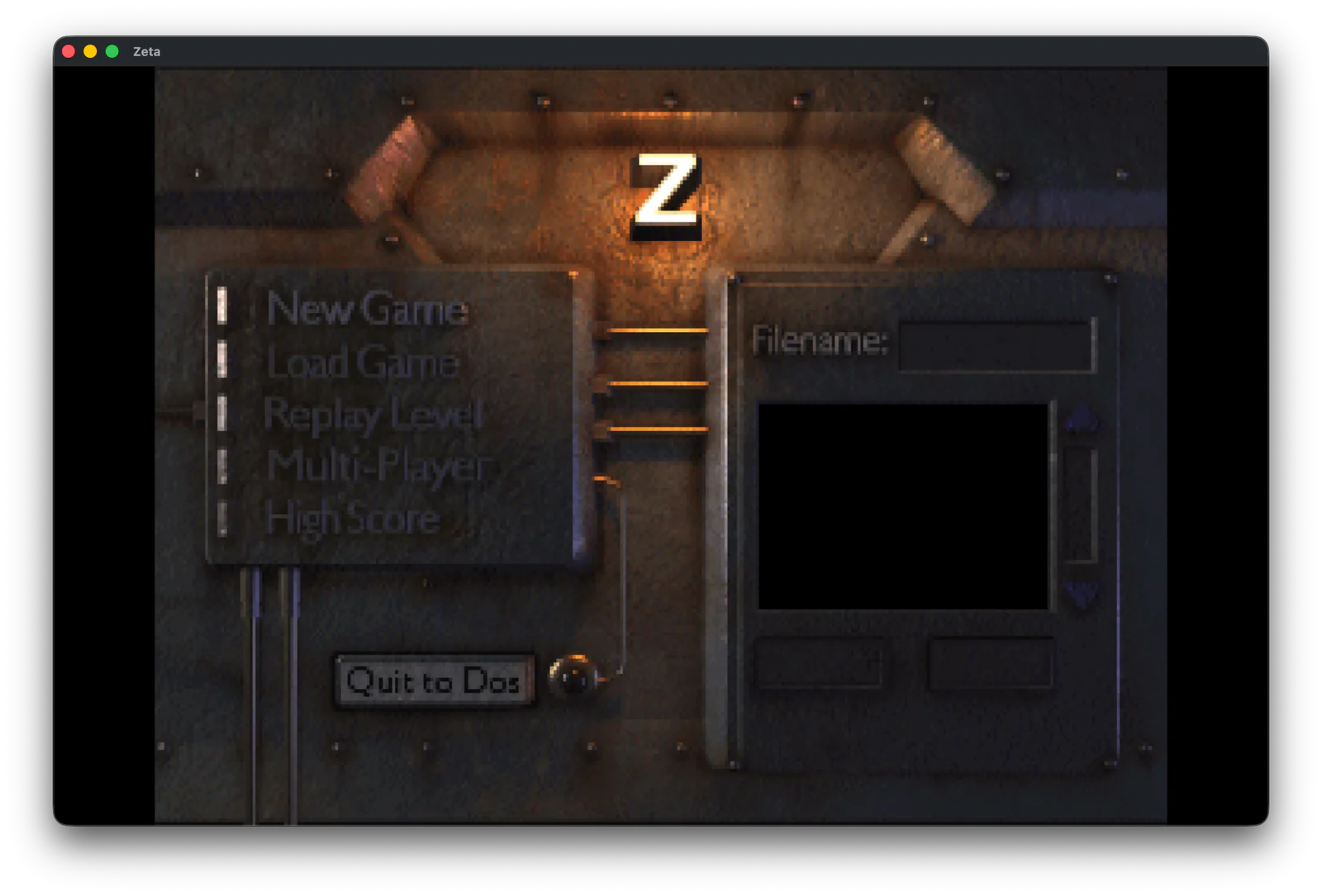 The original Z main menu running inside the Zeta engine